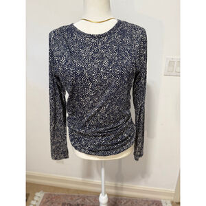 Nation LTD Navy White Polka Dot Long Sleeve Tee L, asymmetrical gathering